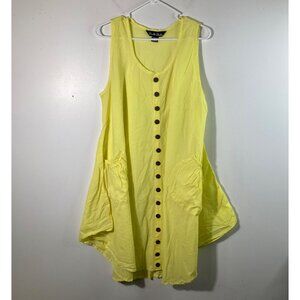 Womens Double Decker Plus Size Cotton Lagenlook Tunic Yellow Pockets